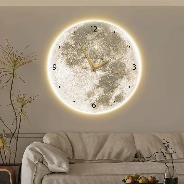 Moon Clock Living Room Clock Decorative Painting Silent Wind Wall Lamp